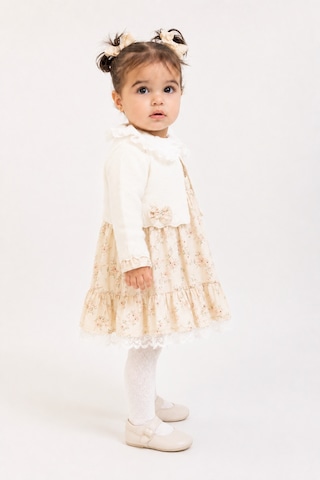 Babyhola Kız Bebek Çiçekli Elbise Triko Hırka 2 Li Takım 3027 Ekru