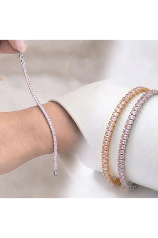 Moncuk Design 4mm Pembe Zirkon Taşlı Ayarlanabilir Su Yolu Kadın Bileklik 3351kbv4d6 Beyaz
