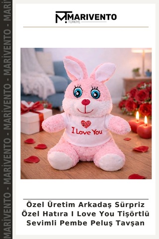 Özel Üretim Arkadaş Sürpriz Özel Hatıra I Love You Tişörtlü Sevimli Pembe Peluş Tavşan Çok Renkli