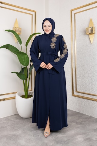 Nevayla Moda Sol Tarafı İnci Detaylı Ferace - Lacivert / F0140 Lacivert