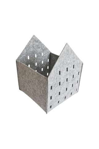 Dekoratif Keçe Saksı Ve Organizer Sepet Gri, 20x20x25 Cm, 3 Mm Kalınlıkta Çok Amaçlı Keçe Saklama Kutusu 1 Adet Açık Ahşap
