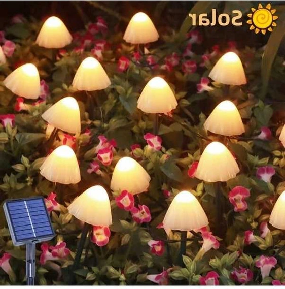 Trendooze Sunshine022 10 20 30 Led Solar Mantar Bahçe Lambası 8 Modlu 3.5m 10 Adet Farklı Renkli Çok Renkli