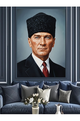 Ahşap Tablo Kalpak Şapkalı Mustafa Kemal Atatürk Portresi