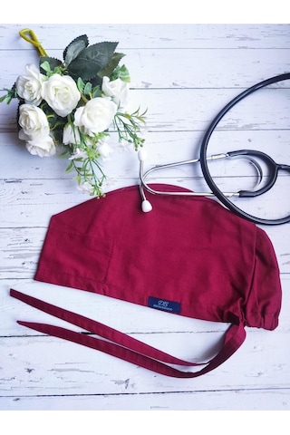 Tesettür Bordo Tek Renk Cerrahi Bone Doktor Hemşire Sağlıkçı Bonesi Geniş Kesim