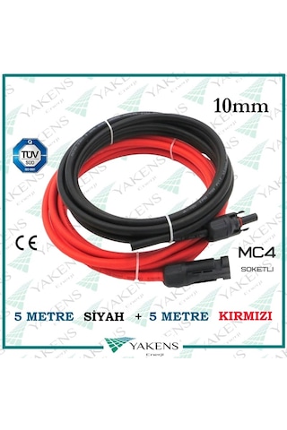 Mc4 Soketli 5m+5m 10 Metre 10mm Güneş Paneli Hazır Solar Kablo Siyah Kırmızı