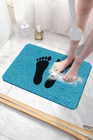 Ayak İzli Banyo Paspası Kaymaz Taban Yumuşak Ve Esnek Paspas Islak Zemin Hijyenik Paspas 40x60 Cm Mavi