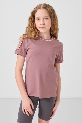 Gül Kurusu Pamuklu O Yaka Standart Fit Basic Kız Çocuk T-shirt - 75177 Gülkurusu
