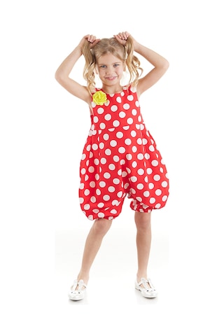 Denokids Kırmızı Beyaz Puanlı Kız Balon Tulum Çok Renkli