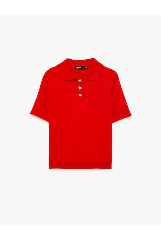 Koton Kısa Kollu Kalp Düğme Detaylı Polo Yaka Triko Tişört Kırmızı 6sak90146ht Kırmızı