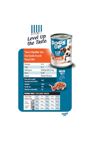 Dogs Up Yaş Yavru Köpek Maması Kuzu Etli 415gr