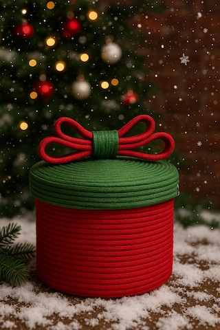 Mavaux Christmas 4 Lü Jüt Halatlı Dekoratif Hediye Sepeti Seti Kırmızı Yeşil Noel Sepeti Çok Renkli 20 X 26