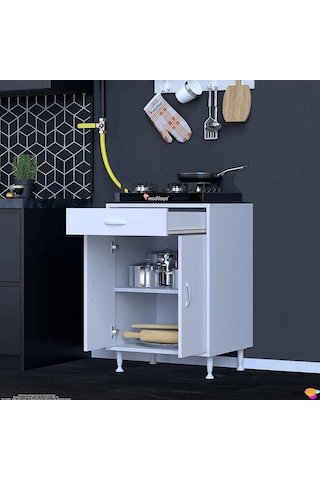 Modilayn Qplas M Set Ocak Altı Dolap 65x88x48 Cm Çekmeceli, Kapaklı 2 Göz Raf Bölmeli Beyaz