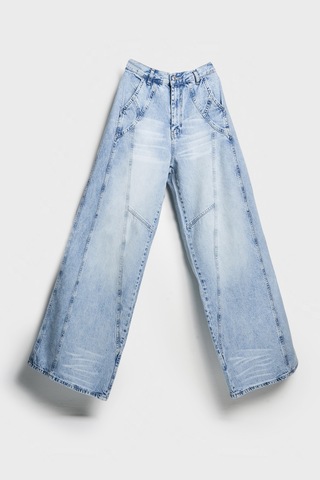 Itsbasic Kadın Kot Rengi 4s5-3 Mega Baggy Fit Süper Bol %100 Koton Rahat Kesim Denim Jean Mavi
