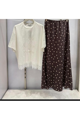 Viyan Butik Puantiyeli Saten Etek Kahverengi