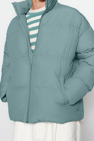 Ersefa Tasarım Düz Astarlı Yaka Standart Bol Dik Unisex Oversize Fit Dik Mint