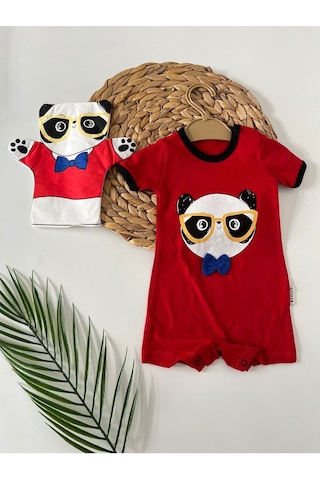 Panda Baskılı Kırmızı Erkek Tulum Kırmızı