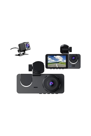 Çeşithane 3 Lensli Wi-fi Akıllı Araç Kamerası - 2 İnç Ekranlı, Uygulama Kontrollü Üçlü Dash Cam, Ön,