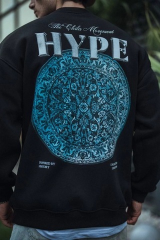 Suma Üç İplik Bisiklet Yaka Baskılı Sweatshirt - Siyah