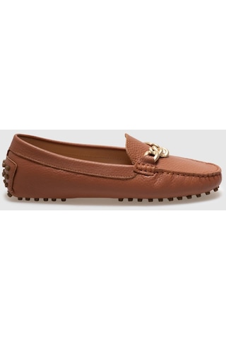 Hakiki Deri Taba Tokalı Kadın Loafer-taba Taba