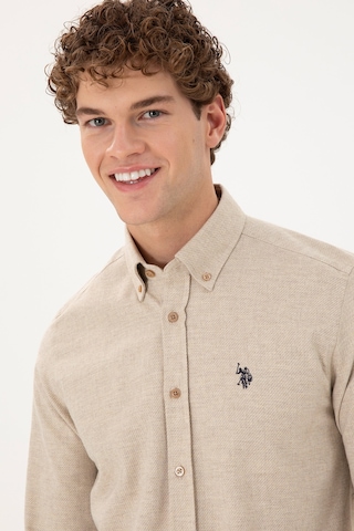U.s. Polo Assn. Erkek Kum Gömlek Desenli 50296598-vr085 Kum