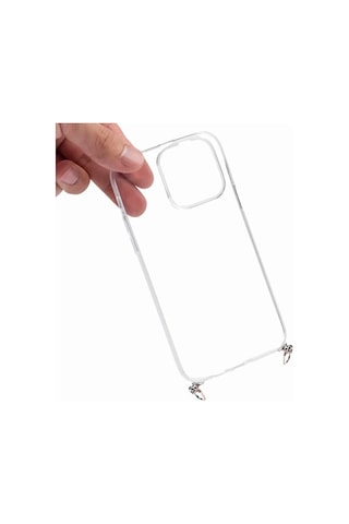 Hippi Apple Uyumlu iPhone 15 Pro Max Şeffaf Askılı Telefon Kılıfı Beyaz - Şeffaf