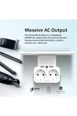 Promate PowerRack Duvar Tipi 2'li Usb Girişli Grup Priz