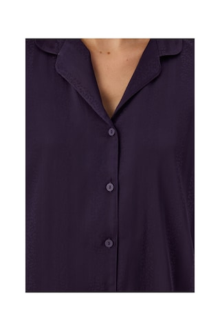 Penti Mor Midnight Saten Çizgili Uzun Kollu Gömlek Pantolon Pijama Takımı Pr81