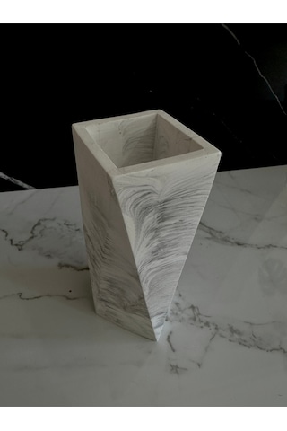 Beton Çiçek Vazosu El Yapımı Dekoratif Geometrik Saksı Mermer Desen