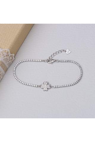 Yonca Model 925 Ayar Gümüş İnce Suyolu Kadın Bileklik Gümüş