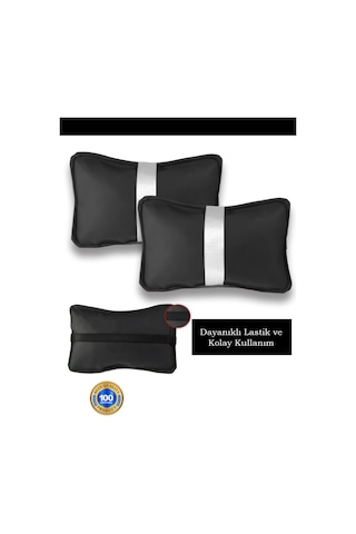 Volvo Xc40 Oto Koltuk Boyun Yastığı Beyaz Şerit 2 Adet Siyah