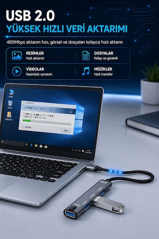 4 Port Usb Çoklayıcı Hub, Usb 2.0 Ve Usb 3.0 Destekli Otg Adaptör, Telefon Tablet Laptop Pc Uyumlu, Klavye Mouse Usb Bellek Hard Disk İçin 480mbps Tak Çalıştır N802