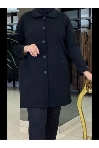 Çelik Örgü Düğmeli Yakalı Hırka Siyah