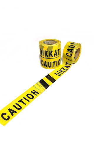 Dikkat Caution İkaz Bandı 50mt Emniyet Şeridi Siyah İkaz Şeridi Caution (Yapışkansız)
