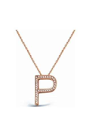 925 Ayar Gümüş Rose P Harfi Kolye - 23090801 Rose Gold