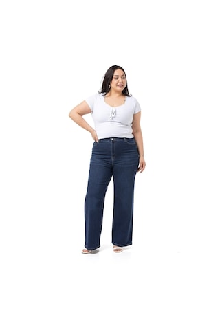 Disentis Büyük Beden Yüksek Bel Geniş Paça Lacivert Denim Pantolon-lacivert Lacivert