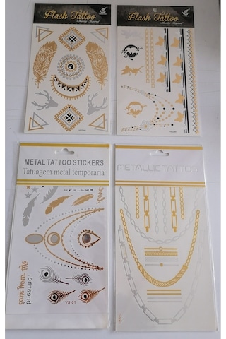 Altın Yaldızlı Geçici Dövme 4 Adet Birden Model3 Altın