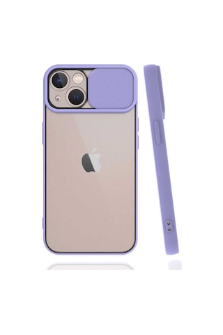 Kilifone - Apple Uyumlu iPhone 13 - Kılıf Slayt Sürgülü Arkası Buzlu Lensi Kapak - Pembe Açık