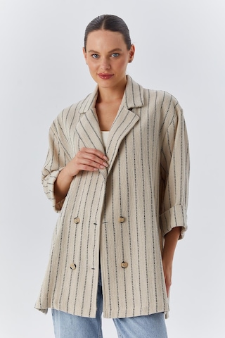 4550 Kadın Yanları Yırtmaçlı Keten Uzun Ceket Naturel Naturel