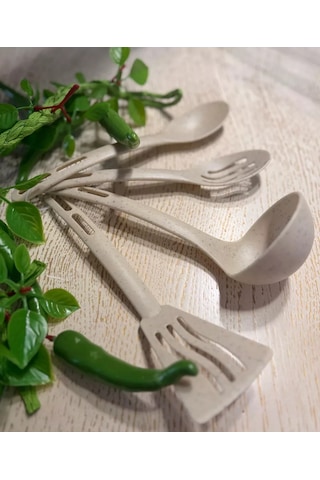 Mas-home 4 Parçalı Mutfak Kepçeleri, Süzgeçli Kepçe Seti 248983244 Bej