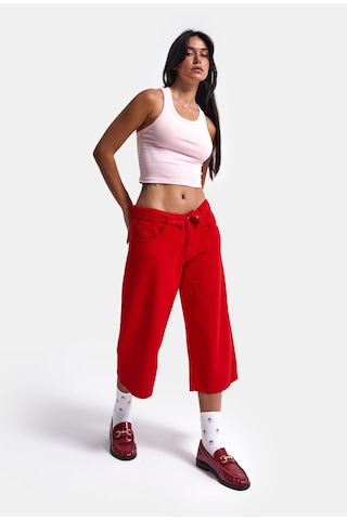 Itsbasic Kadın Kırmızı 6s6-19 Straight Fit Maxi Bermuda Denim Şort