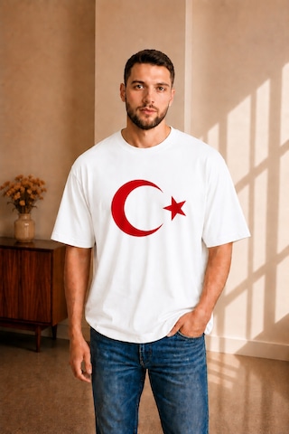 Sngl Tekstil Erkek Oversize Penye Ay Yıldız Baskılı Tişört S-m-l-xl-2xl Beyaz Sngl Tekstil Erkek Oversize Penye Ay Yıldız Baskılı Tişört S-m-l-xl-2xl Beyaz