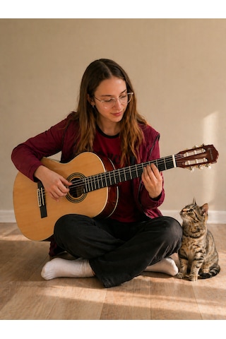 Valares Qcg3024 34 1/2 Yarım Boy Klasik Gitar Naturel Askı Aparatlı Çocuklar İçin İdeal Kolay Çalım