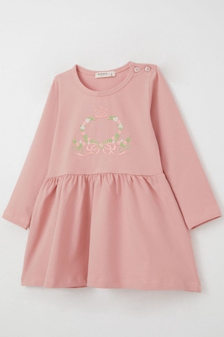 Breeze Kız Çocuk Uzun Kollu Elbise Renkli Çiçek Nakışlı 1.5-5 Yaş, Gülkurusu GÜL KURUSU