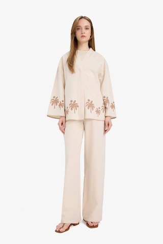 Defacto Relax Fit Baskılı Keten Karışımlı Uzun Kollu Kimono F1406ax25smer42 Ekru