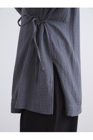 Lcwaıkıkı Classic Gri Kruvaze Yaka Dokulu Kadın Kimono