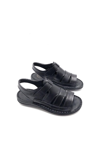 Deritarz Tam Ortopedik Hakiki Deri Erkek Sandalet Siyah