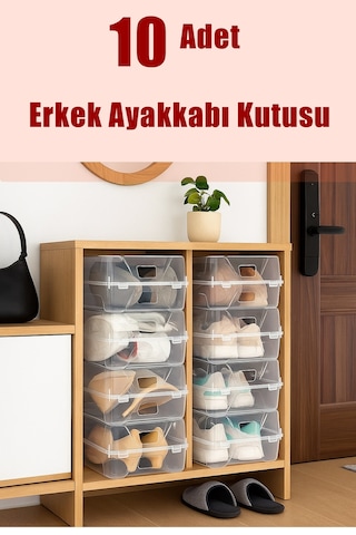 10'lu Şeffaf Erkek Ayakkabı Saklama Kutusu