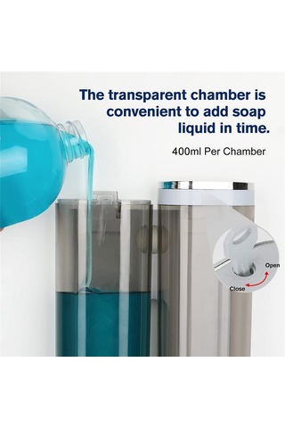 Xurunkeji Duvara Monte Sabunluk Banyo 3 Bölmeli, Duş Duvarı İçin Montaj Vidalarıyla Berrak Sıvı Duş Sabunu Dağıtıcısı Beyaz