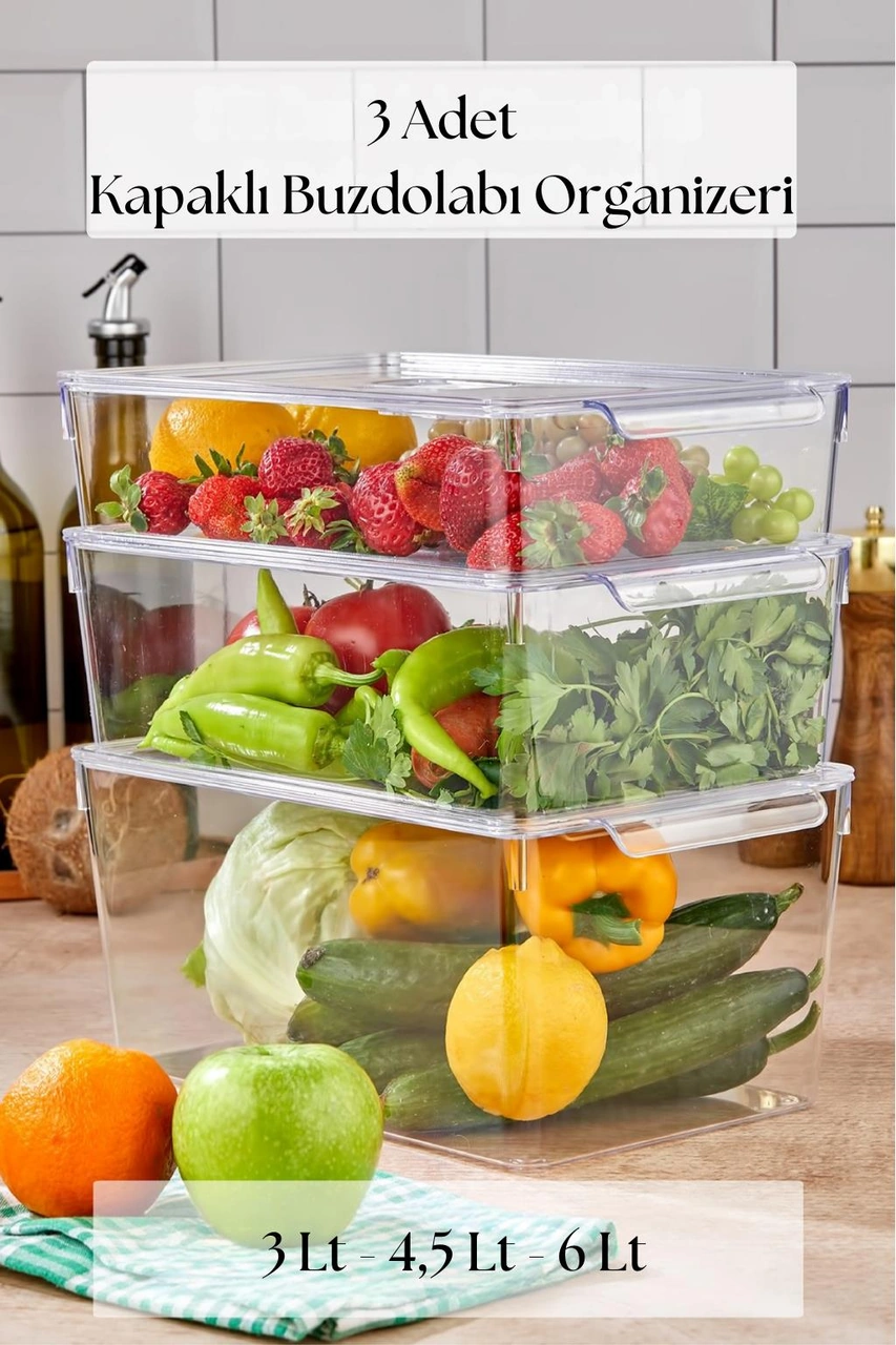 3 Lü Buzdolabı Organizeri Mix Set 3 Lt + 4,5 Lt + 6 Lt