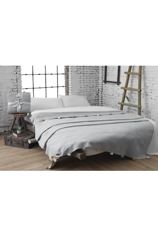 Dolce Bonita Home Çift Kişilik Ponponlu Pike Battaniye 200x220 Gr Gri